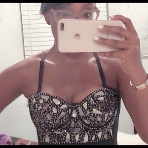 Black two strap shattered pieces bustiers